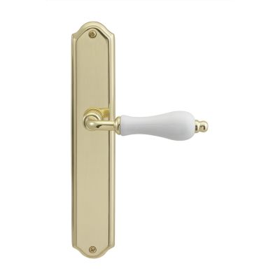 40000101-complete-lever-set-with-plate-in-white-porcelain---polish-brass
