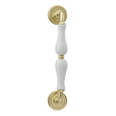 40000201-pull-handle-with-rosettes-in-white-porcelain---polish-brass