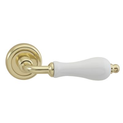 40001001-complete-lever-set-with-rosettes-in-white-porcelain---polish-brass