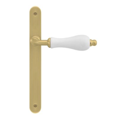 40002101-complete-lever-set-with-narrow-plate-in-white-porcelain---polish-brass